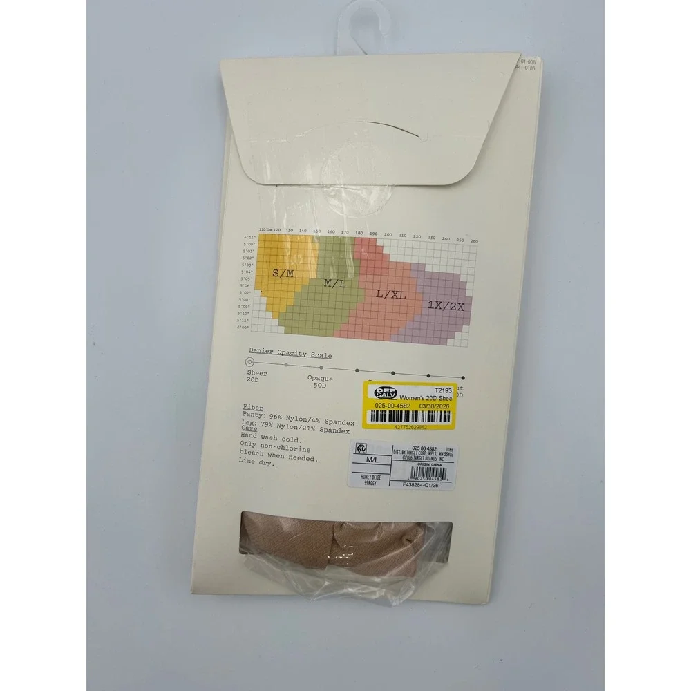 A New Day Sheer Hosiery Honey Beige 20 Denier‎ Tights Size M/L New